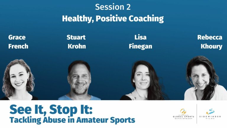 Headshots of the speakers for the Healthy, Positive Coaching session.