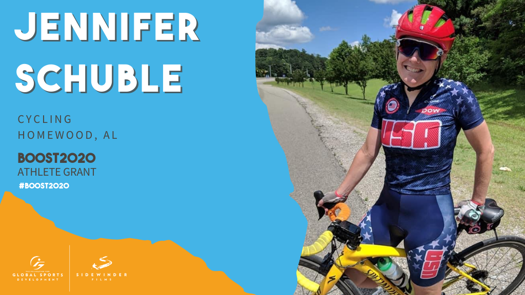 Woman on bike with text overlaid